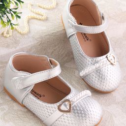 Cute Walk by Babyhug Velcro Closure Ballerina with Pearls & Heart Applique - Silver-image-1