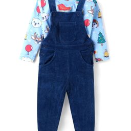Babyhug Single Jersey Knit Full Sleeves Animal Printed T-Shirt & Dungaree - Navy Blue-image-78
