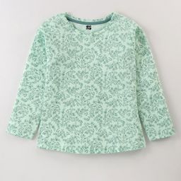 Evimo Single Jersey Knit Full Sleeves Floral Printed Top - Sea Green-image-20