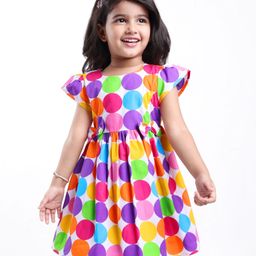Babyhug Cotton KnitCap Sleeves Frock with Polka Dot Print - Multicolor-image-50