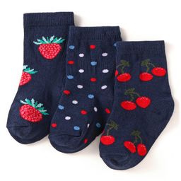 Cute Walk by Babyhug Knit Ankle Length Socks With Fruit Design Pack of 3 - Navy Blue-image-98