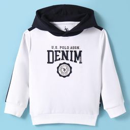 US Polo Assn Cotton Knit Full Sleeves Hooded Sweatshirt With Text Print - White-image-62