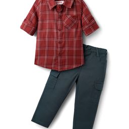 Babyhug Cotton WovenFull Sleeves Shirt & Trouser Set with Checks - Red & Blue-image-119