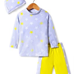 KIDLINGSS Full Sleeves Stars Printed Tee & Trunks With Cap Set - Grey & Yellow-image-34
