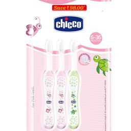 Chicco Toothbrush Turtle & Butterfly Print Pack of 3 - Pink & Green-image-76