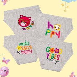 NUSYL Cotton Pack Of 4 Happy Text & Teddy Bear Face Printed Panties - Grey-image-88