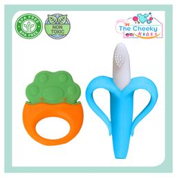 The Cheeky Kidzz Baby Soft Silicone Banana Shape Molar Toothbrush with Fruit Teething Silicone Chew Teether for Pain Relief BPA Free (GREEN)-12