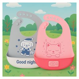 KIDS BASIC Soft Silicone Baby Bib with Food Pocket , Waterproof & Adjustable - Grey & Dark Pink (Pack of 2)-picture-23