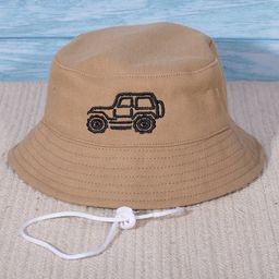 DukieKooky Car Embroidered Bucket Hat With Adjustable Straps - Khaki-image-30