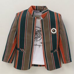 Dapper Dudes Full Sleeves Striped Blazer With Tiger Printed Tee - Orange-image-93