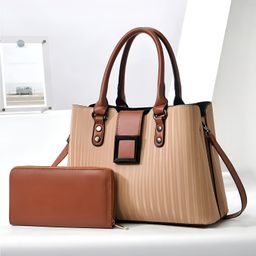SYGA Pack of 2 Women's Handbag and Clutch Set, Shoulder Bag with Matching Wallet | Macaron-Inspired Stylish Daily Tote (Khaki)-picture-22