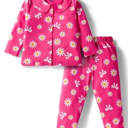 Doodle Poodle 100% Cotton Single Jersey Knit Full Sleeves Co-ords Night Suit With Floral Print - Pink-picture-25