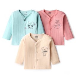 CUCUMBER Sinker Knit Full Sleeves Front Open Jhablas with Animal Print Pack of 3 - Pink Light Blue & Peach-image-72
