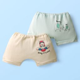CUCUMBER Cotton Shorts with Animal Print Pack of 2 - Light Blue & Cream-image-15