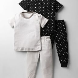 Kidi Wav Pack Of 2 Half Sleeves Striped & Polka Dots Printed Coordinating Tees & Joggers Set - Multi Colour-image-84