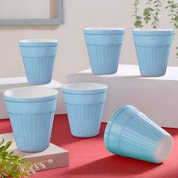 Larah by BOROSIL 6 Pieces Blue & White Textured Opalware Matte Kulladhs 200 ml-27