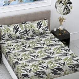 Myntra Elegant Homes White And Black Printed 300 TC King Bedsheet Set 2.50 m x 2.25m-image-48