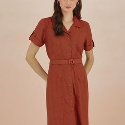 Latin Quarters Women Roll-Up Sleeves Belted Detail Shirt Mini Dress-picture-30