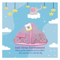 Toddylon New Born Baby Bedding Combo Set Mattress with Mosquito Net and Nappy Changing Mat Sheets - Pink image 2