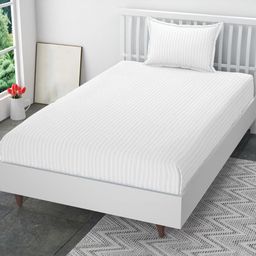 IVAZA Unisex White Solid Cotton 180 TC Single Bedsheet with 1 Pillow Covers-image-95