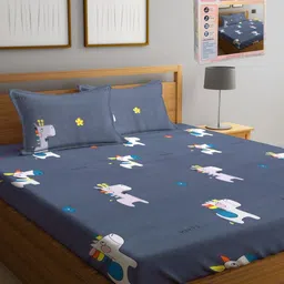 FABINALIV Grey & White Cartoon Characters 300 TC King Bedsheet with 2 Pillow Covers-47