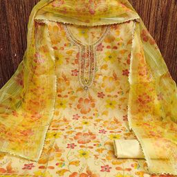 Rangtulika Floral Embroidered Beads & Stones Organza Unstitched Dress Material-image-80