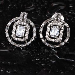 JYONA Sparkling Silver-Plated American Diamond Studded Circular Studs-picture-39