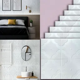 Lukzer 8-Pcs White & Pink Floral Self-Adhesive Wall Panels-16