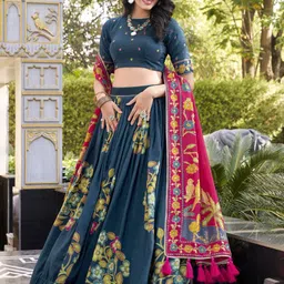 LOOKNBOOK ART Printed Foil Print Ready to Wear Lehenga & Unstitched Blouse With Dupatta image 3