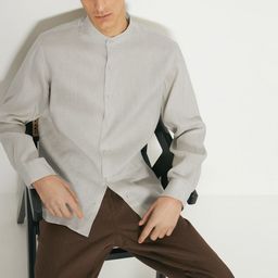 THE BEETEL HOUSE Band Collar Cotton Classic Shirt-image-2