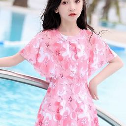 YK Girls Printed Round Neck Swim Dress-image-20