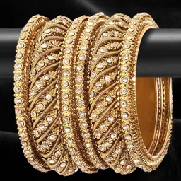 T4 JEWELS Set Of 6 Gold-Plated Kundan Studded Bangles-image-97