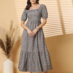 RAASSIO Floral Print Puff Sleeve Crepe Maxi Dress-image-50