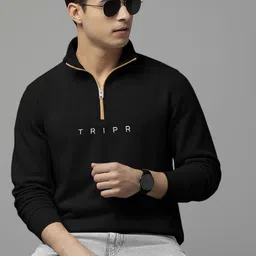 TRIPR Men Typography Printed High Collar Half Zip Pullover-picture-41