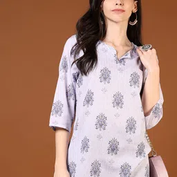 V-Mart Floral Printed Thread Work Notch Neck Straight Kurta-picture-7