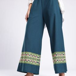 glitchez Women Wide Leg Ethnic Motifs Embroidered Trousers-image-21