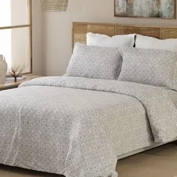 Layers Grey & White Ethnic Motifs 144 TC King Bedsheet with 2 Pillow Covers-image-26