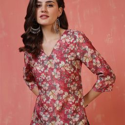 Anouk Rustic Women Floral Embroidered V-Neck Chanderi Silk Kurta-image-12