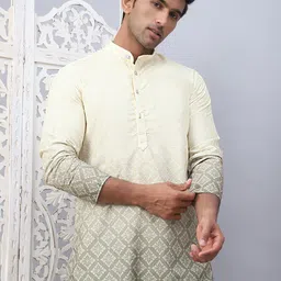 Jompers Men Geometric Printed Thread Work Floral Kurta-picture-7