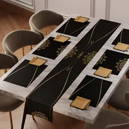 Stoa Paris Versailles Midnight Banquet Black & Beige13 Pieces Printed Table Linen Set-48