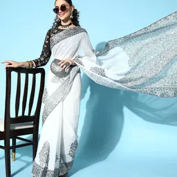 HERE&NOW Paisley Beads and Stones Pure Linen Saree-27