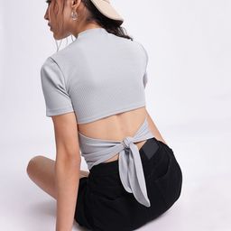 DressBerry Cottagecore Chic Styled Back Texture Ribbed Crop Top-22