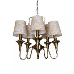 Fos Lighting Transitional Chandlier Light with Tapered Lace Fabric Shades 5 Light Antique Brass Finish 40 W-picture-18
