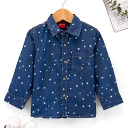 Babyhug Full Sleeves Denim Shirt Star Print - Blue-image-27