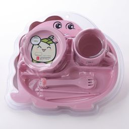 Dino Shaped Section Plate With Cup Spoon & Fork- Pink-22
