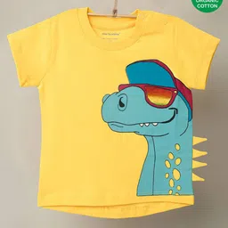 Nino Bambino 100% Cotton Half Sleeves Dinosaur With Sunglasses Printed Tee - Yellow-picture-47