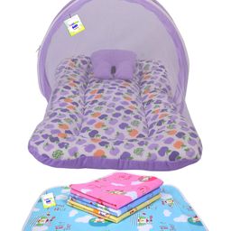 Toddylon New Born Baby Bedding Combo Set Mattress with Mosquito Net and Nappy Changing Mat Sheets - Purple-5