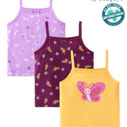 Babyoye Eco Conscious Cotton Sleeveless Slips Butterfly Print Pack of 3 - Multicolour-image-56