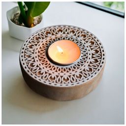 Aesthetic Living Rangoli Wooden T- Light Holder with a pack of 6 soywax t light candles 350 g-image-63