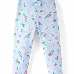 Babyhug Cotton Looper Knit Full Length Lounge  Pant Floral Print -  Blue-image-53